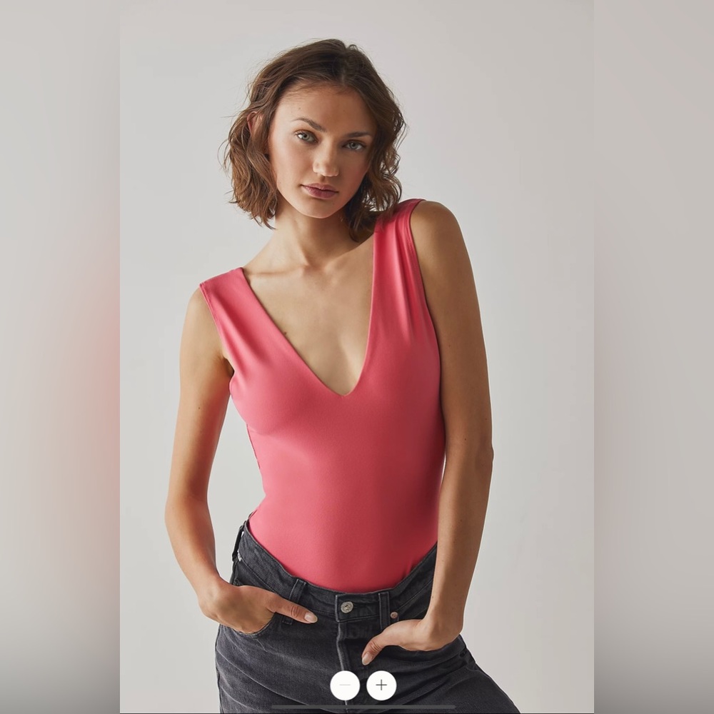 Free People Pink V-Neck Bodysuit